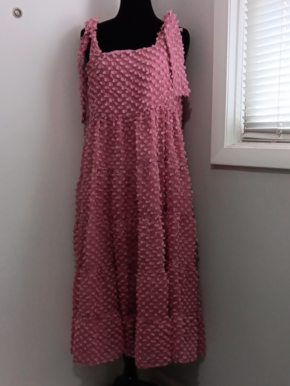 Sister Jane Dusty Pink Textured Maxi Dress with Tie Straps